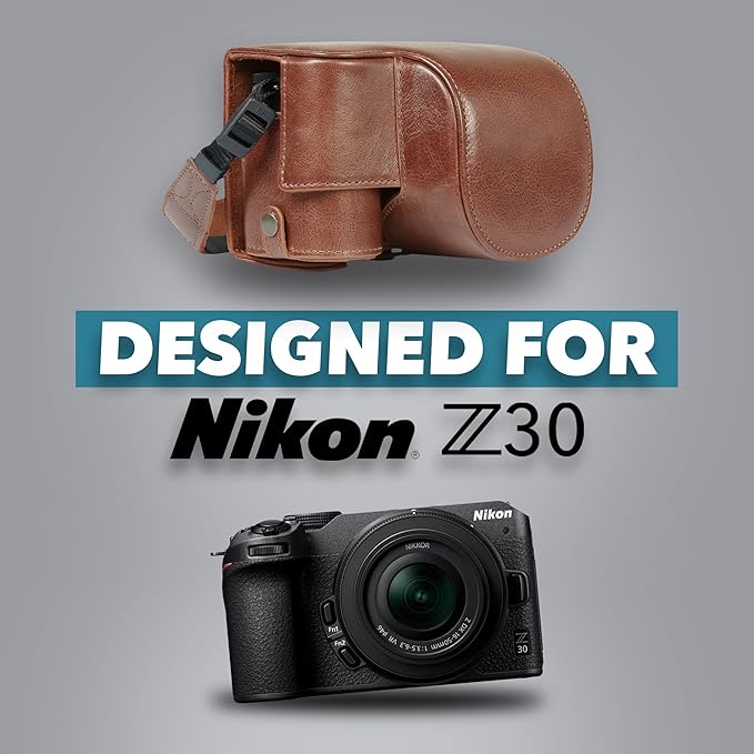 MegaGear Ever Ready Genuine Leather Camera Case Compatible with Nikon Z30 (16-50mm) (Brown)