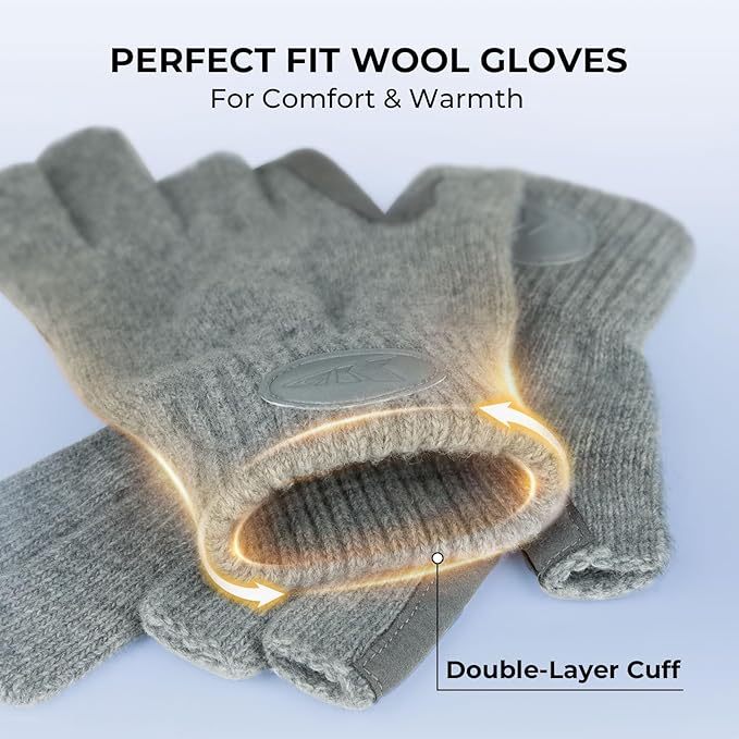 KastKing Bully Wooly 3-Cut Fingerless Wool Fishing Gloves, Cold Weather Warm Winter Gloves for Men & Women, Ice Fishing