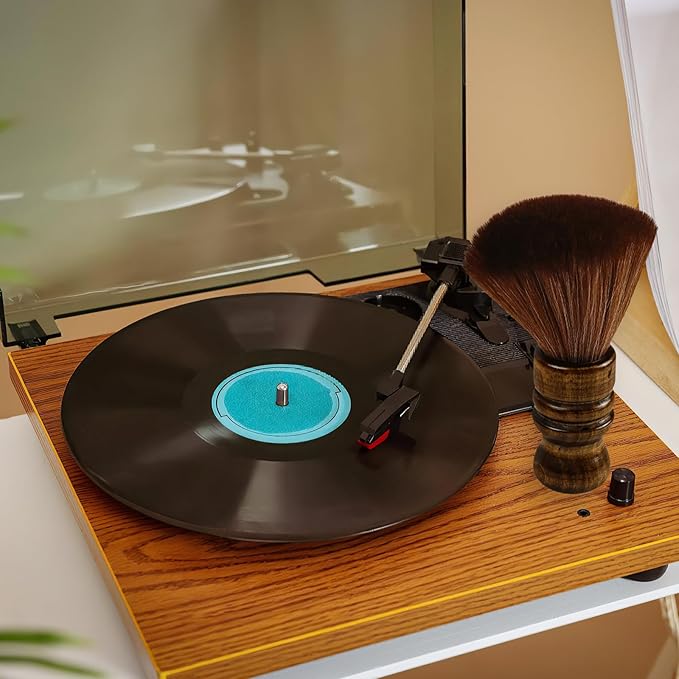 Vinyl Record Cleaner Brush, Anti Static Dust Remover with Fine Fiber Bristles, Wood Record Brush Accessories for Vinyl Albums LP CD Cartridge (Dark Brown)