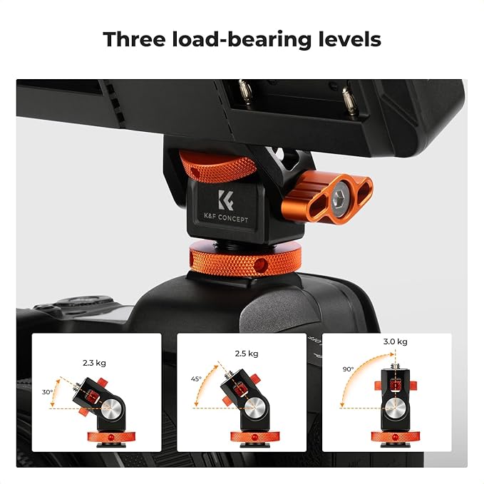 K&F Concept Magic Arm with Super Clamp + Adjustable Camera Monitor Mount, 360° Swivel 180° Tilt with Cold Shoe, Anti-Twist Design, 1/4" Screw for 5" & 7" Camera Field Monitor