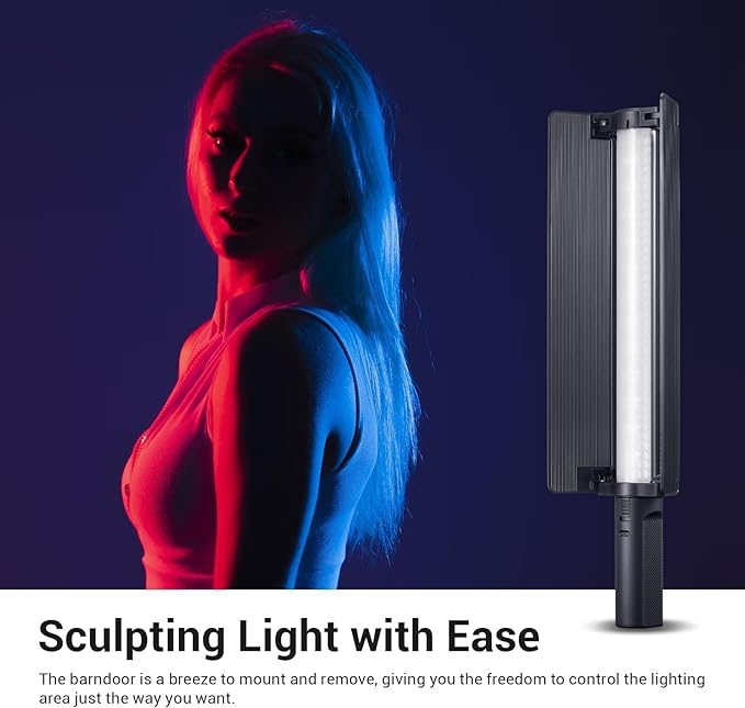 Godox LC500R Mini Handheld RGB Tube Light, 2500K-8500K RGB Stick Light with Barndoor&Soft Diffuseur, 20W 360°Full Color CRI 96+ 15 FX Effects LED Lighting Wand with APP Control