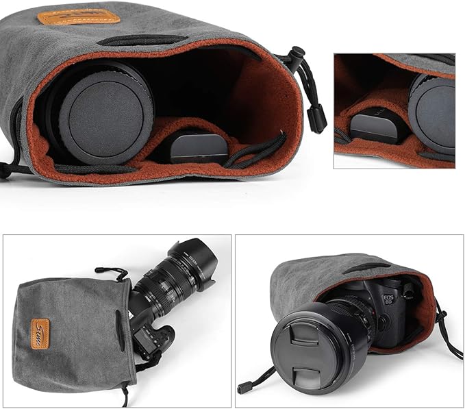 S-ZONE Soft Camera Bag DSLR Insert Handbag Drawstring Lens Case Compatible with Canon Nikon Sony