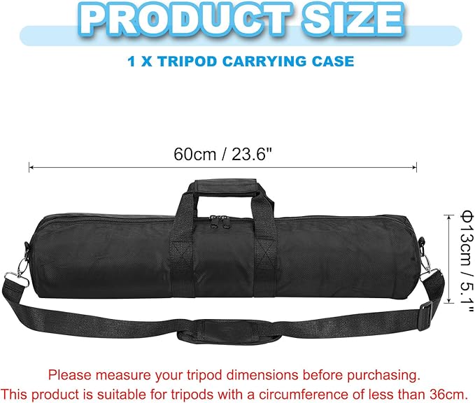 PATIKIL Tripod Carrying Case, 23.6" x 5.1" Heavy Duty Nylon Padded Tripod Bag with Adjustable Shoulder Straps and Handles for Light Stands Umbrellas Tripods Mic Speaker Stand, Black