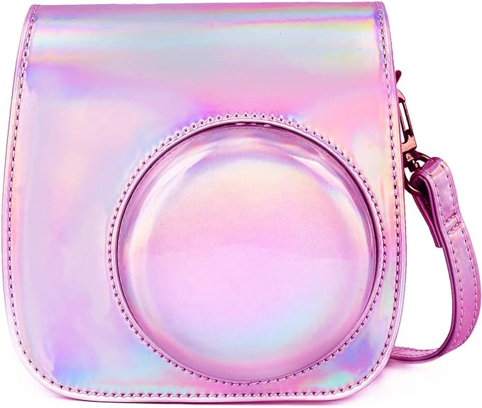 Phetium Instant mini 12 Camera Protective Case Compatible with Instax Mini 12 11,PU Leather Bag with Pocket and Adjustable Shoulder Strap (Magic Pink)
