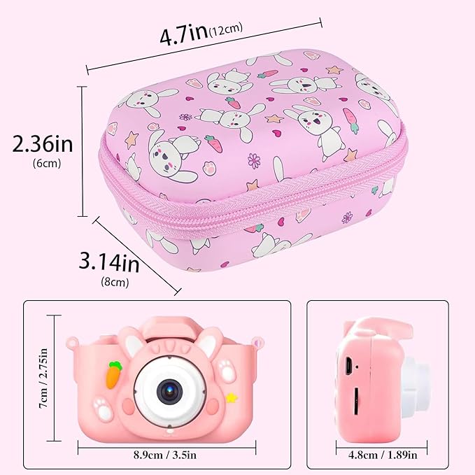 Leayjeen Kids Camera Case Compatible with Goopow/Mgaolo/CIMELR/Seckton/OZMI/Dylanto Kids Camera Toys, Christmas Birthday Gifts for Girls for Girls Boys. (Case Only) Pink Rabbit