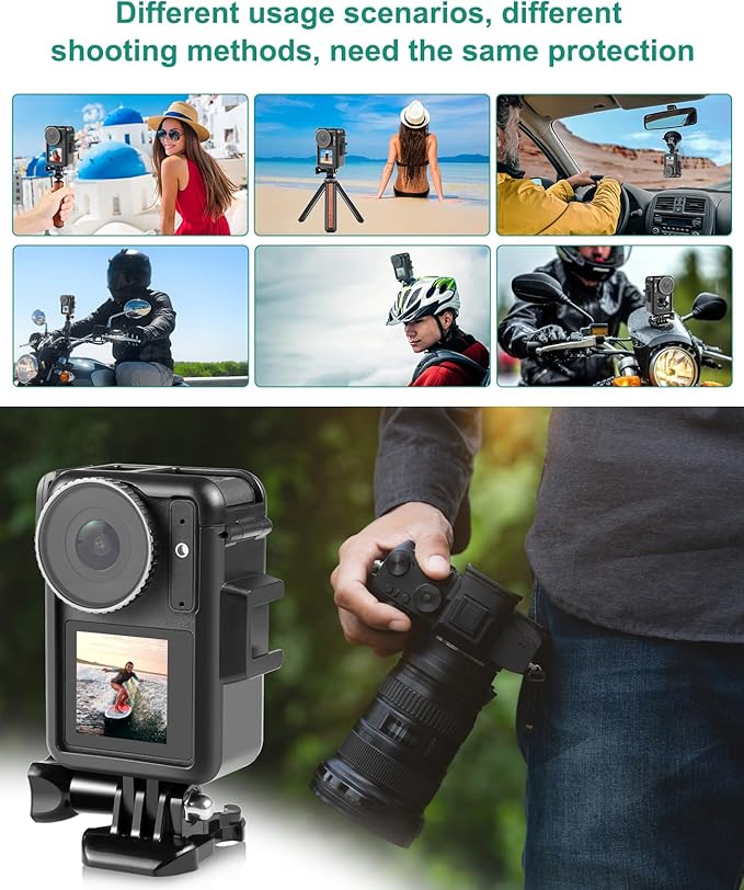 PULUZ Frame Case for DJI Osmo Action 5 Pro / 4/3, DJI Action 3 Camera Accessories, Vertical Protective Case with Movable Base and Short Screw for Video Light Microphone
