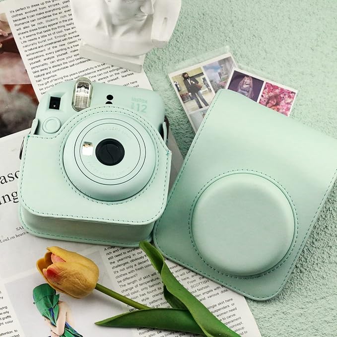 Frankmate Protective Case Compatible with Fujifilm Instax Mini 12 Instant Film Camera with Accessory Pocket and Adjustable Strap (Light Green)