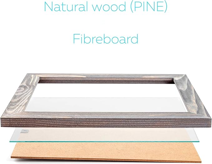 Rustic Wooden Picture Frames 4x6 - Set of 2-100% Natural Eco Solid Wood and High Definition Real Glass for Tabletop and Wall Mounting Photo Frame - Grey