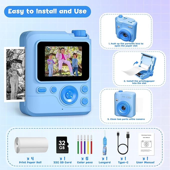 Kids Camera Gifts for Girls Boys - Christmas Birthday Xmas Gift for Girl Boy Age 3 4 5 6 7 8 9 10 11 12 Year Old - Instant Print Digital Toys Ages 3-5 6-8 8-12 Years Olds - Toddler Learning Kid Toy
