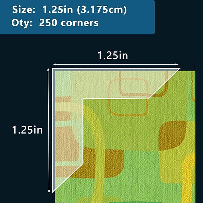 Lineco, Archival Polypropylene Mounting Corners, Self Adhesive, Pressure Sensitive, Non-Yellowing Acid-Free, 1.25 Inches, Mount Artwork Photographs DIY (Pack of 250, Set of 2) Clear