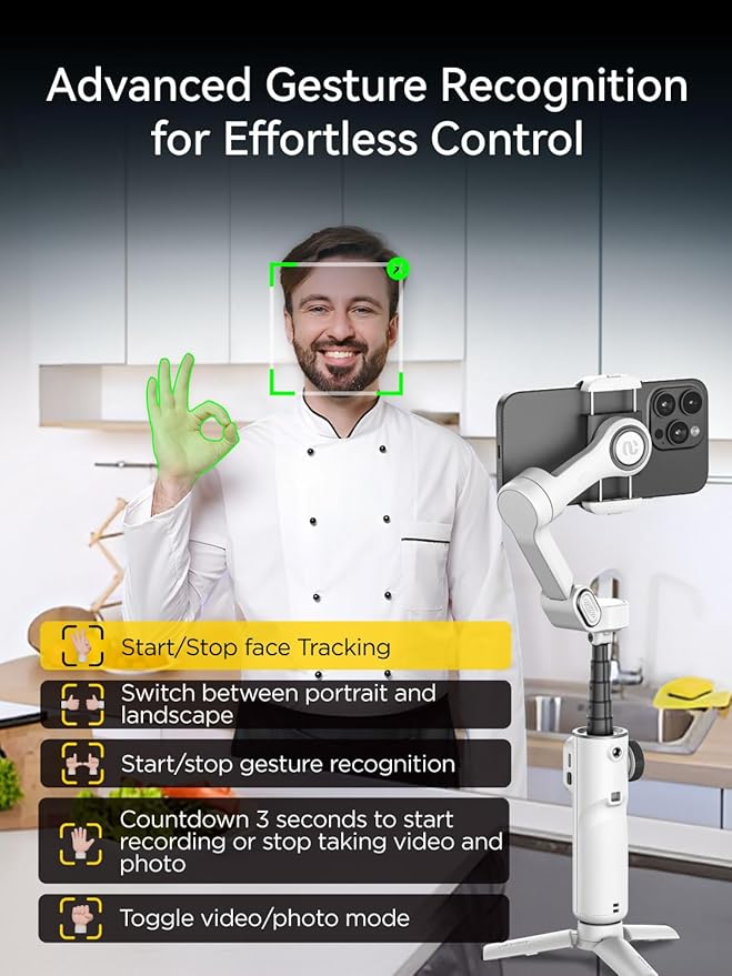 AOCHUAN Gimbal Stabilizer for iPhone, Phone Gimbal with Face/Object Tracking for Vlog Recording, 3-Axis Phone Stabilizer with 7.8' Extension Rod and OLED Display for iPhone/Android-Smart X2 White