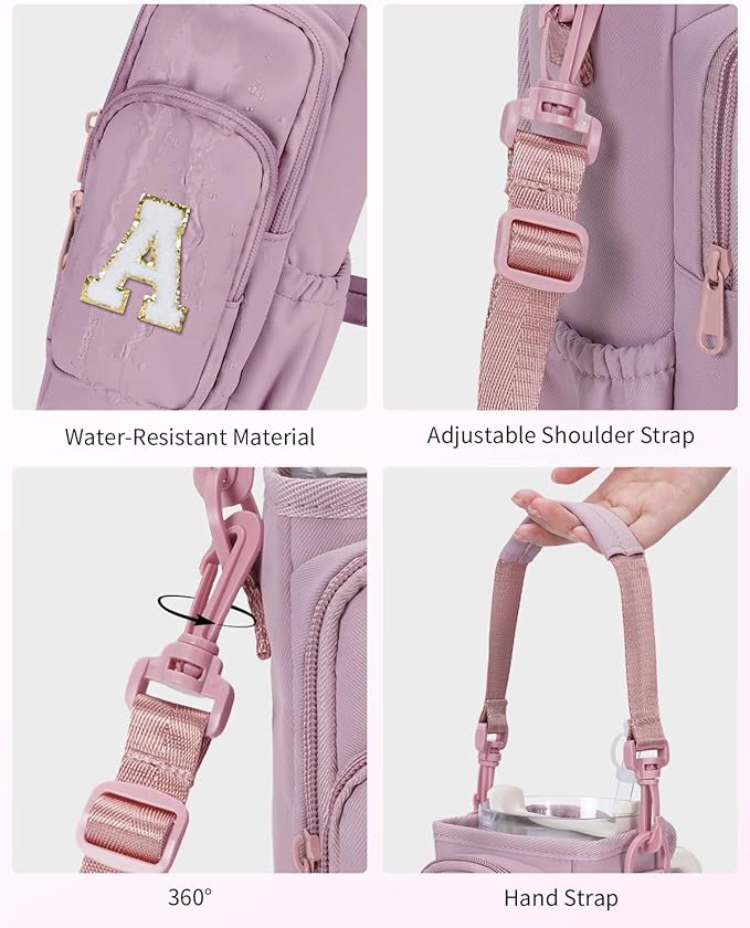 sportsnew Birthday Gifts for Women Personalized Initial Water Bottle Holder with Strap fits most 40oz Tumbler with Handle Water Bottle Carrier Bag with Phone Pocket & Straw Topper Tumbler Accessories