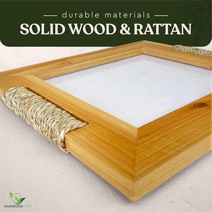 Rattan and Wood Picture Frame for 8x10 Inch Photo or Artwork - Boho, Coastal, or Beach Photo Frame, Wooden Decorative Frames for Natural Modern Tabletop Stand and Wall Mount - Golden Brown