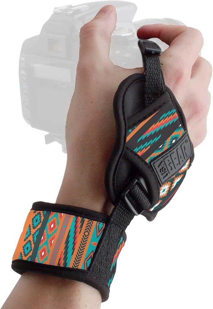 USA Gear DualGRIP Professional Grip Camera Hand Strap with Neoprene Design and Metal Plate - Compatible with Canon, Fujifilm, Nikon, Sony, and more DSLR, Mirrorless, Point & Shoot Cameras (Southwest)