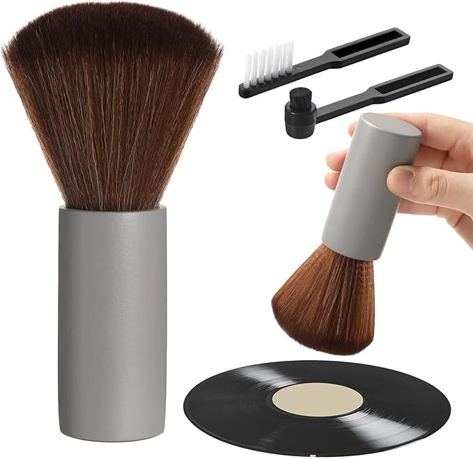 3 Pcs Vinyl Record Cleaning Brush Wooden Anti Static Dust Record Vinyl Cleaner Kit Player Accessories Gift for Music Lovers(Grey)