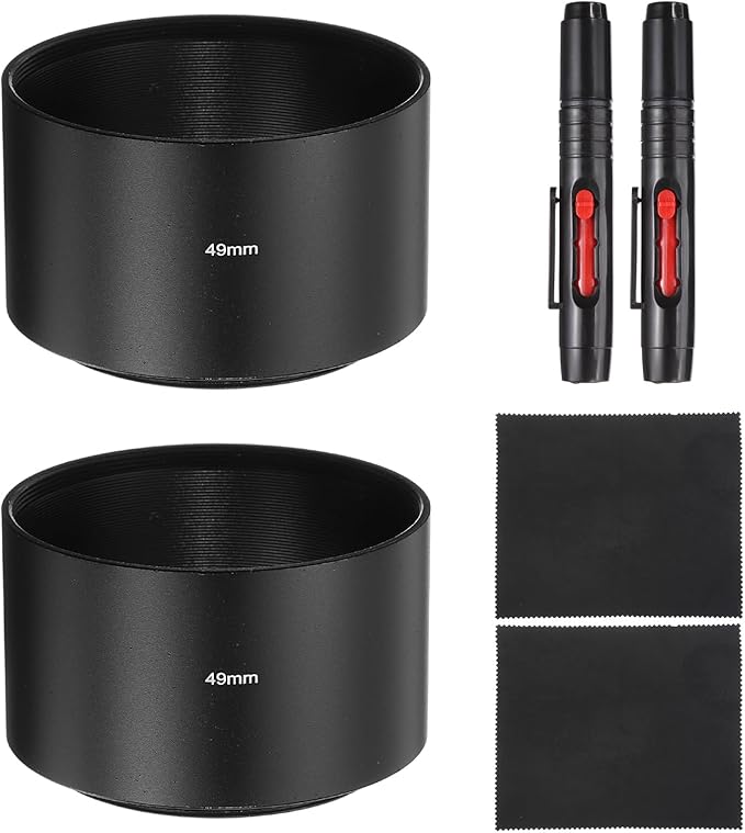 PATIKIL 2 Pcs Lens Hood Shade, 49mm Long-Focus Mount Standard Screw-in Metal Camera Cap Shade with Cleaning Cloth and Cleaning Pen, Black