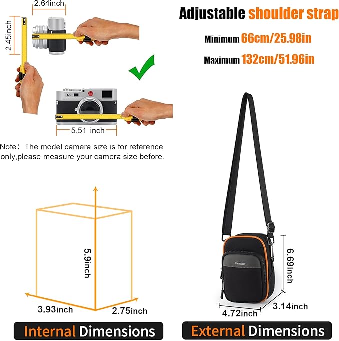 Cwatcun Digital Compact Camera Sling Bag，Portable Protective Small Crossbody Camera Case Lightweight Photography Camera waist bag for Canon Nikon Sony Fuji Digital Camera