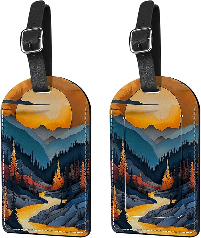 2 Pack Luggage Tag Suitcase Tags PU Leather Identifiers Privacy Cover Luggage Tags Aesthetic Cute Travel Bag Labels for Women Girls Men-Moon