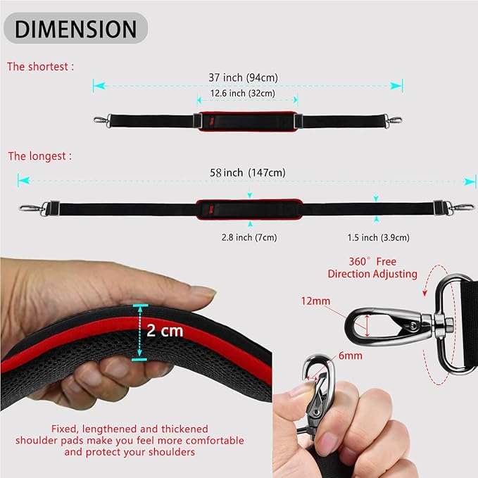 ZINZ Shoulder Strap 58" Ultra-Thick Fixed Padded and Adjustable Buckles Crossbody Strap for Briefcase Laptop Bag Luggage