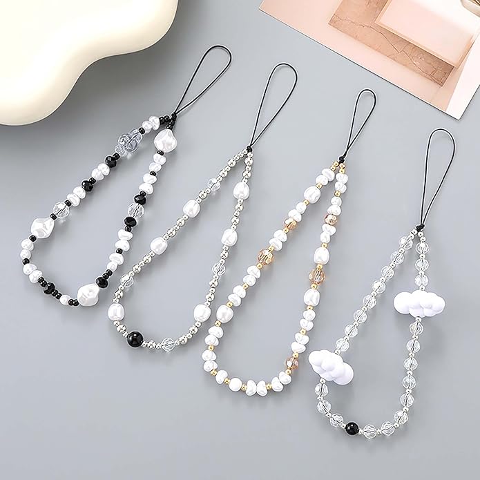 Beaded Phone Charm Lanyard Strap Girly Style Fixed Beads Pearl Lanyards