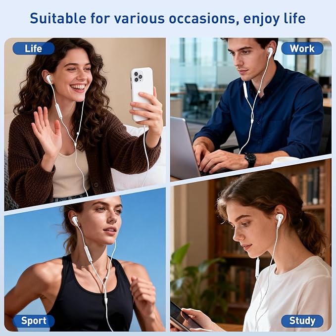 USB C Headphones for iPhone 17 16 15 Pro Max, 2 Pack Wired Earbuds USB C Wired Headphones with Microphone & Remote, Noise Isolating Earphones for iPad Pro/iPad Air, Galaxy S25 S24 S23 Ultra