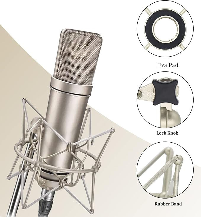 Microphone Shock Mount Anti-Vibration Mic Holder Spider Recording Mic Shockmount Stand Compatible with Neumann U87 Ai, U89 i and TLM 67 (Champagne)