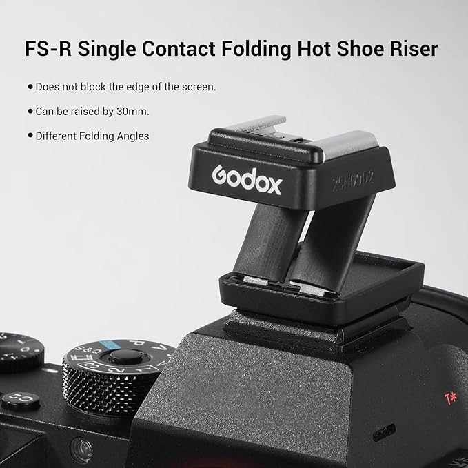Godox FS-R Single Contact Foldable Flash Bracket, Anti-Collision Riser for Godox MF12/MF-12 & Other Single Contact Mini Flash, Max Load 78g, Foldable Design for Portable Macro Photography