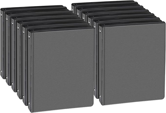 CIXILDTS 0.5-inch Round Ring Binder, Durable 1/2" 3 Ring Binder Fit Letter Size Paper, Presentation View Binders, Black,12-Pack