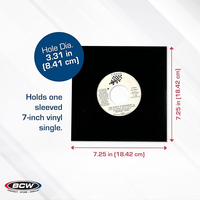 BCW Polylined Black Paper 7 in Square Corner Record Sleeves - 50 ct | Inner Protective Sleeves with Center Hole for Vinyl Records | Acid-Free, Scratch Resistant | Ideal for DJs and Vinyl Collectors