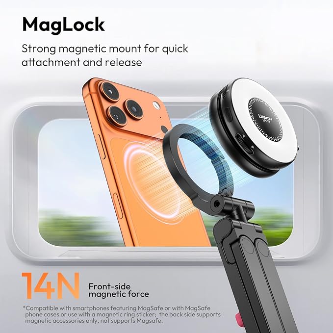 ULANZI MA88 Magnetic Phone Tripod Mount for MagSafe iPhone 17-12 Series, Strongest Magnet Handsfree Airplane Phone Holder for Woman Man, 360° Rotation Long Flight Travel Essentials for Seat Tray Table