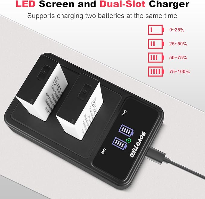 2-Pack LP-E17 Battery and 2-Slot Battery Charger for Canon EOS Rebel SL2 SL3 T6i T6s T7i, EOS M5 M3 M6, M6 mark2, 77D 200D 250D 750D 760D 800D 8000D RP SLR Camera