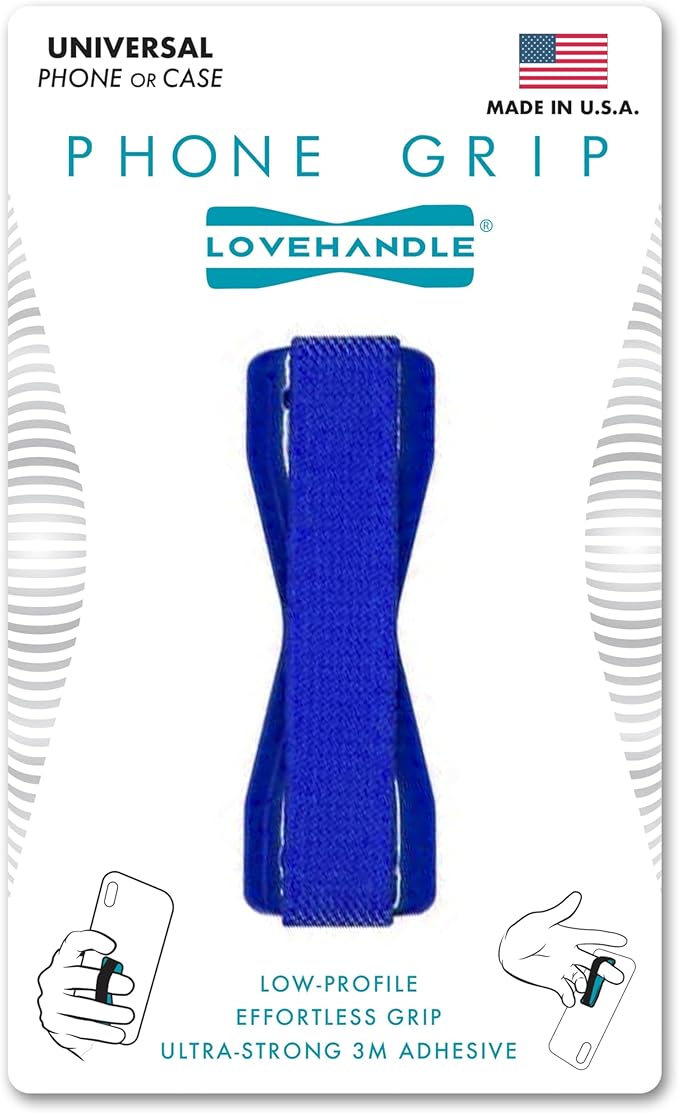 LOVEHANDLE Universal Phone Grip for Smartphones & Mini Tablets - Phone Holder for Hand - Wireless Charging Compatible - Made in The USA - Reflex Blue