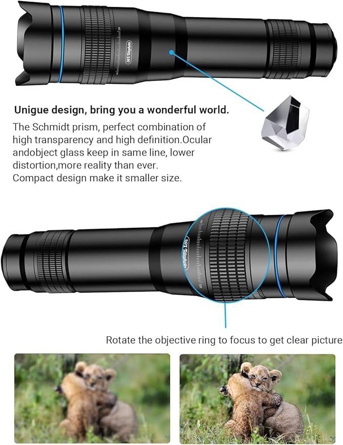 Evil eye 36X Telephoto Lens, High Power HD Telephoto Phone Lens with Tripod and Phone Clip for Android & iPhone, Samsung and Most Smartphone