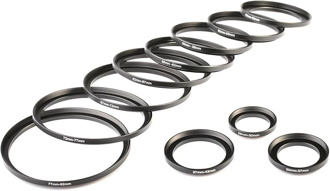 K&F CONCEPT 11pcs Metal Stepping Rings Step Up Ring Set 26-30MM 30-37MM 37-43MM 43-52MM 52-55MM 55-58MM 58-62MM 62-67MM 67-72MM 72-77MM 77-82MM Compatible with Canon Nikon DSLR Cameras Lens