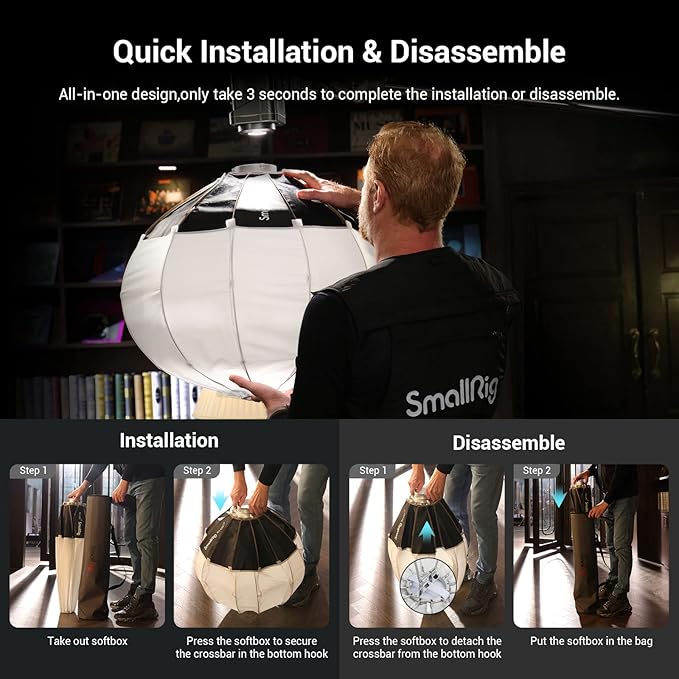 SMALLRIG Lantern Softbox Soft Light Modifier, 26 Inch/65 cm Softbox Diffuser Compatible with SMALLRIG Video Light 120B/120D/220B/220D and Other Bowens Mount Lamps