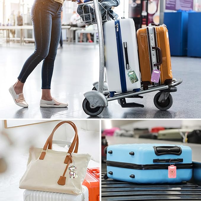 ACdream Luggage Tags 2 Pack, Leather Suitcase Tags Identifiers, Cute Cruise ID Labels with Privacy Cover fits on Backpack, Travel Bag, for Women, Men, Adults, Kids, Glitter Purple