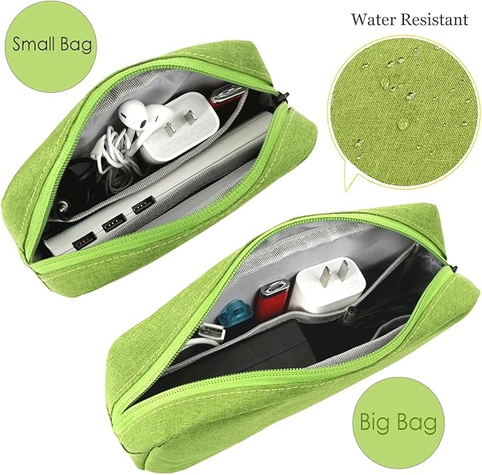 Electronic Organizer Travel Cable Accessories Case, Electronic Organizer Bag, Electronic Accessories Organizer Pouch for Cable, Cord, Charger, Phone, Power Bank, Earphone (Small-Green)