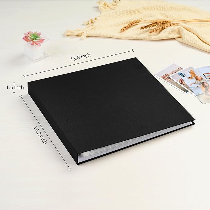 Mublalbum 12x12 Inch Large 3 Ring DIY Scrapbook Photo Album with 40 Plastic Sleeves 80 Pages Linen Cover Folder Binder for Baby Travel Wedding Couple Anniversary and DIY Projects (Black)