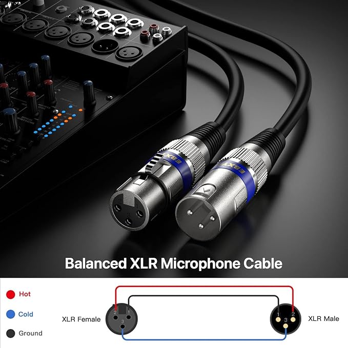 EBXYA XLR Microphone Cable 2 Feet - Male to Female 3 Pins Balanced Cables, 6 Pack