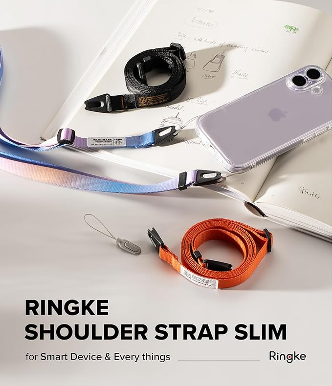 Ringke Shoulder Strap for Camera and Phone Strap, Designed for iPhone 17 Case, Adjustable Sturdy Universal Crossbody Lanyard - Black