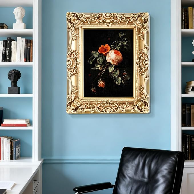 11X14 Vintage Picture Frame, Antique Champagne Gold Ornate Baroque Frame with Real Glass, 11 X 14 Photo Frame for Tabletop Wall Hanging Display
