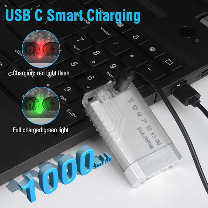 BORUIT V10 LED Small Powerful EDC Flashlight with 365nm UV Red Green Blue Light,Super Bright USB C Rechargeable Powered Mini Pocket Keychain Flash Light-14 Modes,Tail Magnet,Beeping Sound