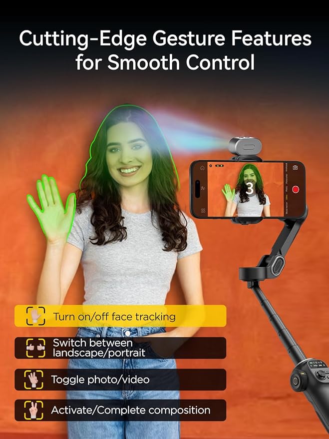 AOCHUAN Gimbal Stabilizer for iPhone with AI Tracking Sensor, Elevate Your Filming w/7.8" Extension Rod and OLED Screen for iPhone Gimbal, Gimbal w/8.0 Stability for Sports Shooting-Smart X2 AI Black