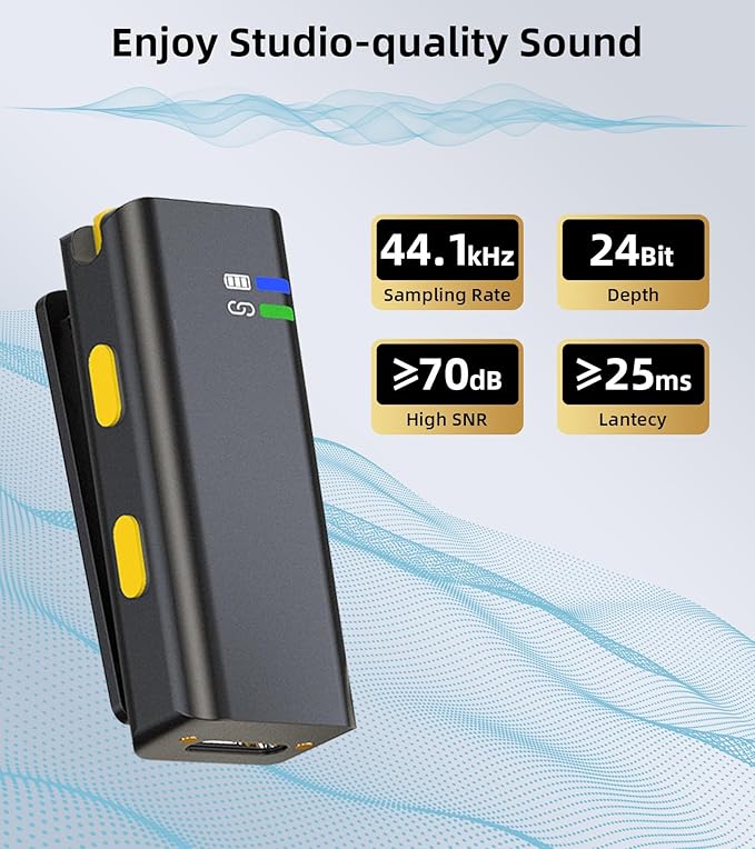 Wireless Microphones for Video Recording - Noise Canceling Mini Lav Mics for iPhone, 3-Level Gain Control, 35H Battery - Phone Microphone for YouTube, TikTok Live-streaming, Podcast, Vlogging