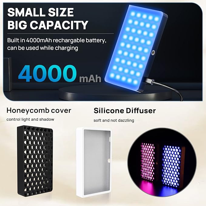 ULANZI PL-01 RGB Video Light, Portable RGB Camera Light with 4000mAh Battery, 360° Color 20 Light Effects, CRI≥95 2500-9000K LED Panel DSLR Photography Lighting for YouTube, Video Conference, Vlogging
