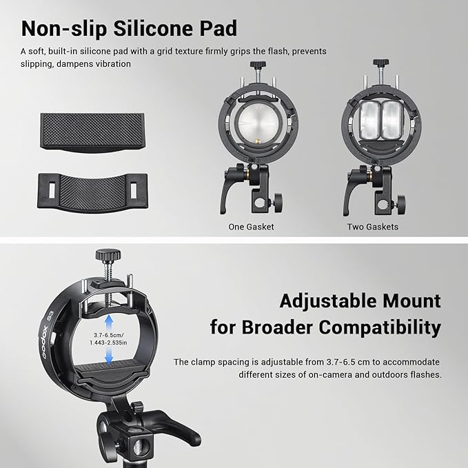 Godox S3 Speedlite Bracket, Compact Lightweight Bowens Mount for Godox V1/V1Pro, AD200/AD300, V860II/III, 20% Smaller Than S2, ±90° Angle Adjustment & Umbrella Hole, 0.45kg