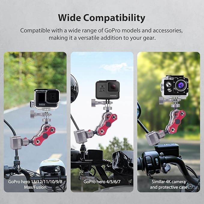 cametv 360° Adjustable Motorcycle Mirror & Car Headrest Mount – CNC Aluminum Universal Clamp (12-16mm) for Action Cameras, Smartphones & Vlogging Rigs 61030