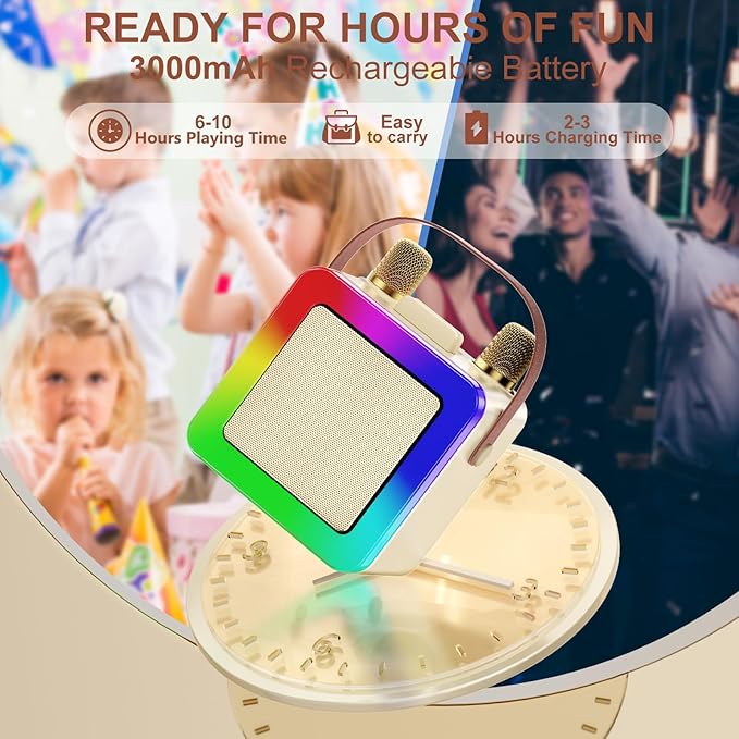 Mini Karaoke Machine for Kids Adults, Portable Bluetooth Speaker with 2 Wireless Microphones, Karaoke Toys for Family Party, Birthday Gifts for Girls Ages 4, 5, 6, 7, 8, 9, 10, 12+