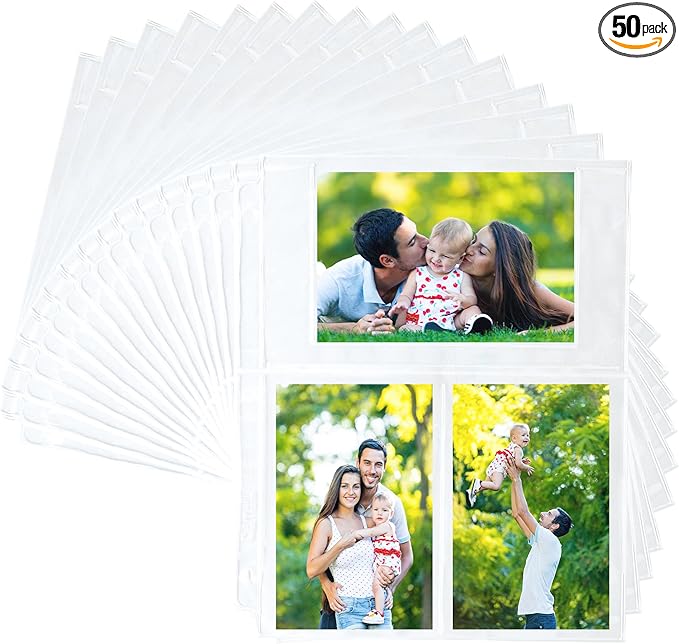 Samsill 50 Pack Ultra Clear 4x6 Photo Album Pages for 3 Ring Binder, Mixed Format, Archival Photo Sleeves, Photo Holders, 3 Pocket Top Loading, 300 Total Photos