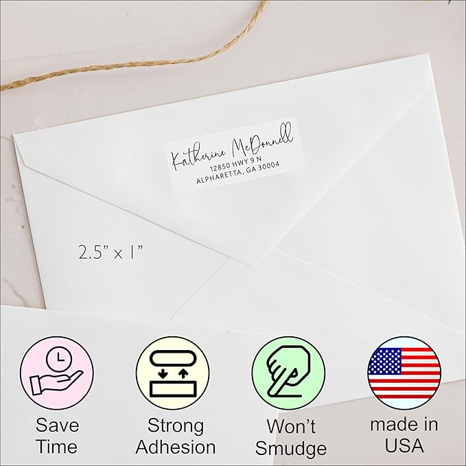 Personalized Return Address Labels - White Custom Printed Name and Home Address Stickers for Wedding, Personal and Business (1000, Signature)